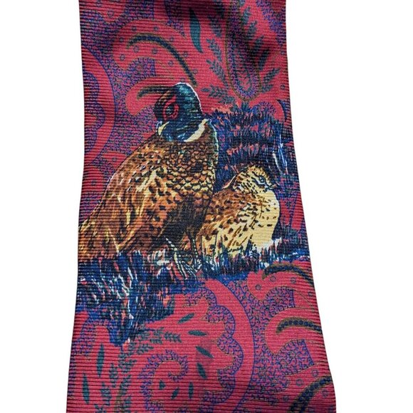 Vintage Lands End Mens Necktie Silk Pheasant Paisley Print Hand Made in USA - Picture 2 of 7